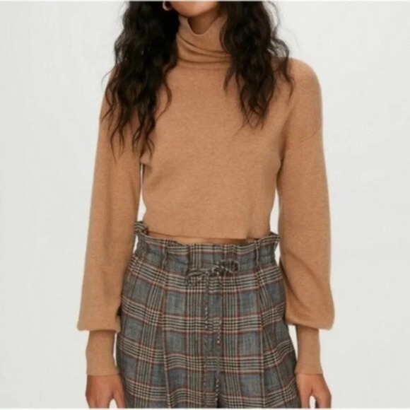 Aritzia Sweaters - WILFRED Rebecca Sweater Wool Light Brown Cropped Turtleneck XS  Aritzia